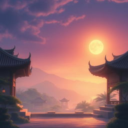 A serene and beautiful scene depicting the 'Luz do oriente' (Light of the East), with a soft, warm glow illuminating an oriental landscape