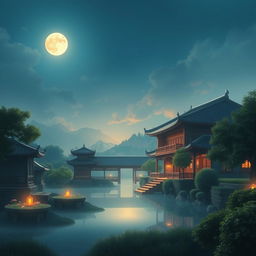 A serene and beautiful scene depicting the 'Luz do oriente' (Light of the East), with a soft, warm glow illuminating an oriental landscape