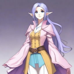 Anime portrait of a tall, pale-skinned high-elf woman with Rapunzel-like light blue hair and grey eyes