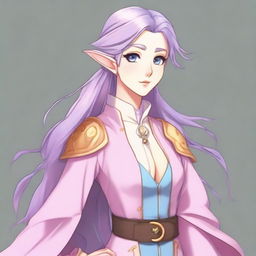 Anime portrait of a tall, pale-skinned high-elf woman with Rapunzel-like light blue hair and grey eyes