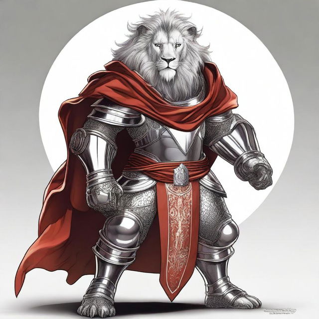 A detailed illustration of a tall anthropomorphic lion fighter