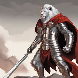 A detailed illustration of a tall anthropomorphic lion fighter