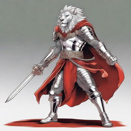 A detailed illustration of a tall anthropomorphic lion fighter