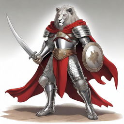 A detailed illustration of a tall anthropomorphic lion fighter