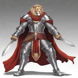 A detailed illustration of a tall anthropomorphic lion fighter