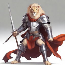 A detailed illustration of a tall, anthropomorphic lion fighter with ash blonde fur