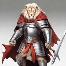 A detailed illustration of a tall, anthropomorphic lion fighter with ash blonde fur