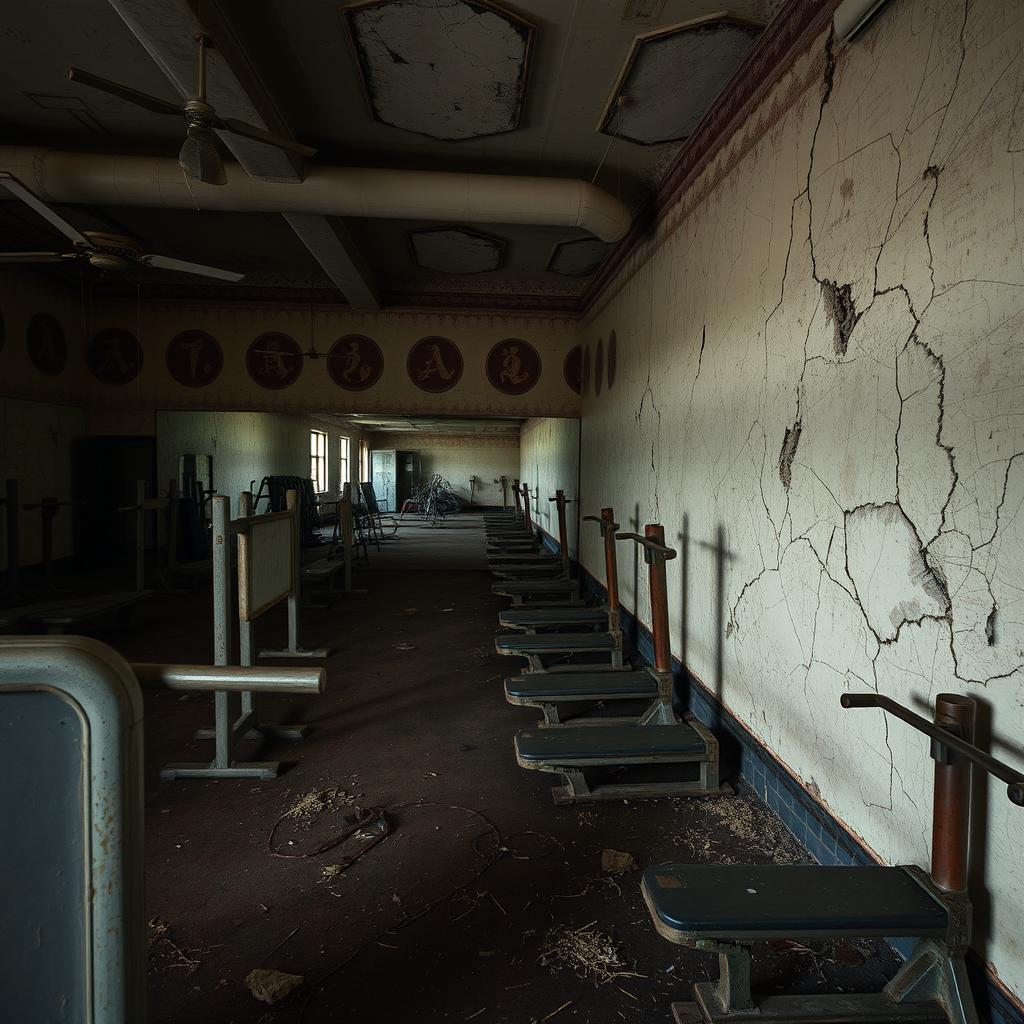 A detailed image of an abandoned gym