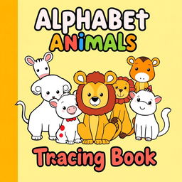 Create a children's coloring book cover with the theme 'Alphabet Animals - Tracing Book' in the size 6x9 inches