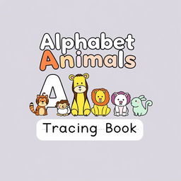 Create a children's coloring book cover with the theme 'Alphabet Animals - Tracing Book' in the size 6x9 inches