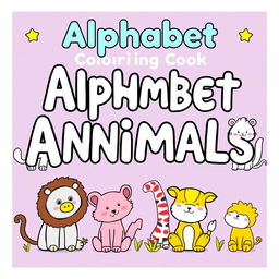 Create a children's coloring book cover with the theme 'Alphabet Animals - Tracing Book' in the size 6x9 inches