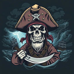 A cool and terrifying pirate-themed comic design for a t-shirt