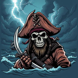 A cool and terrifying pirate-themed comic design for a t-shirt