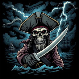 A cool and terrifying pirate-themed comic design for a t-shirt