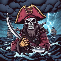 A cool and terrifying pirate-themed comic design for a t-shirt inspired by One Piece