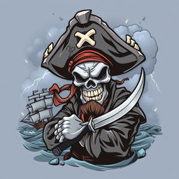 A cool and terrifying pirate-themed comic design for a t-shirt inspired by One Piece