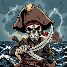 A cool and terrifying pirate-themed comic design for a t-shirt inspired by One Piece