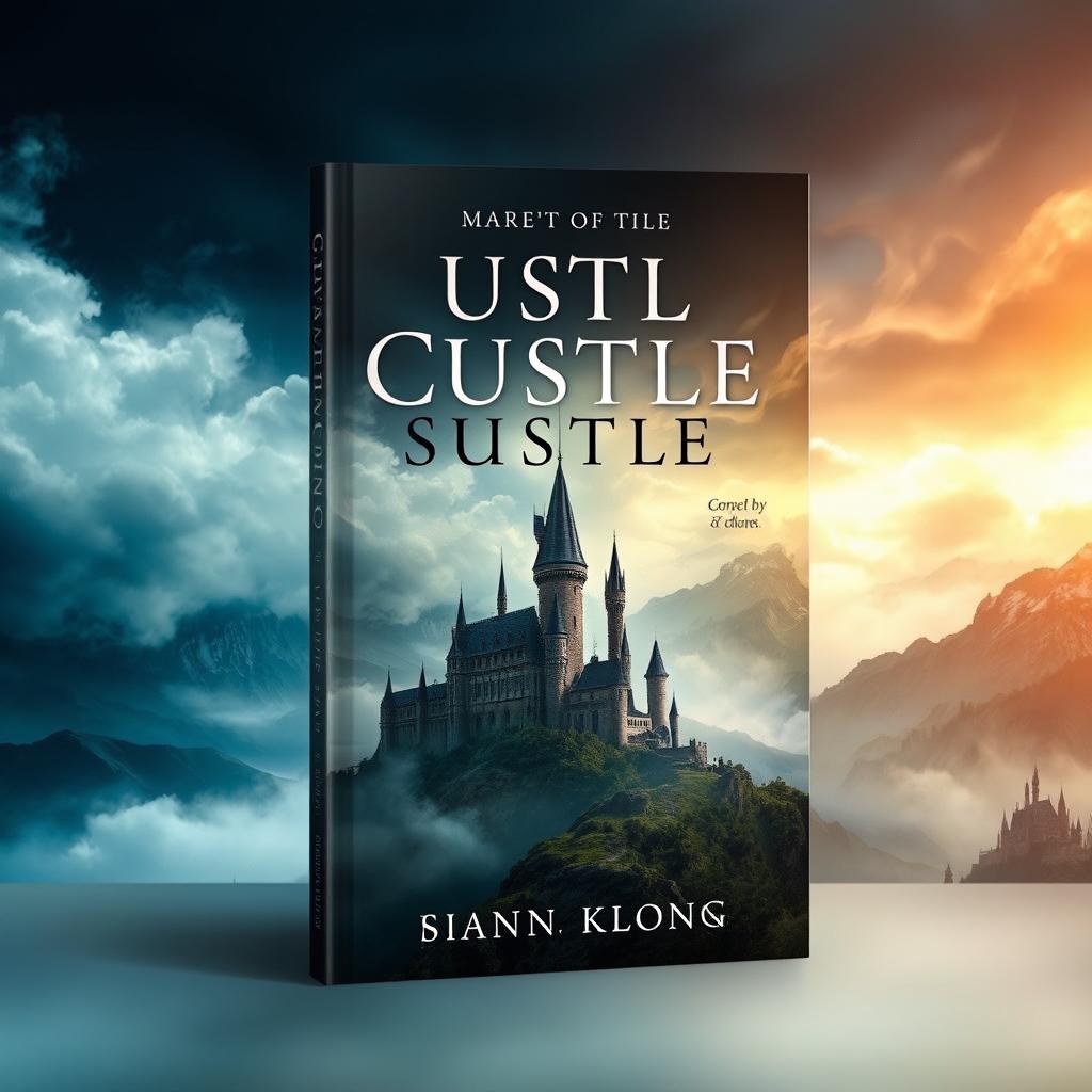 Create a captivating book cover featuring an enigmatic landscape with a mysterious castle in the background