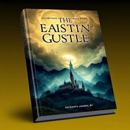 Create a captivating book cover featuring an enigmatic landscape with a mysterious castle in the background