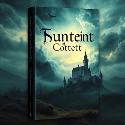 Create a captivating book cover featuring an enigmatic landscape with a mysterious castle in the background