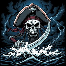 A cool and terrifying pirate-themed comic design for a t-shirt inspired by One Piece