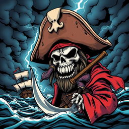 A cool and terrifying pirate-themed comic design for a t-shirt inspired by One Piece