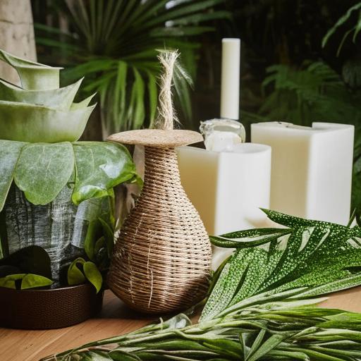 An imagery demonstrating organic luxury concept, featuring eco-friendly and sustainable items that exude elegance and opulence. Think of high-end naturally sourced products or a luxurious green estate in nature.