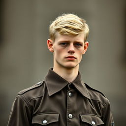 A book cover featuring a young German man, 17 years old, with blond hair and blue eyes