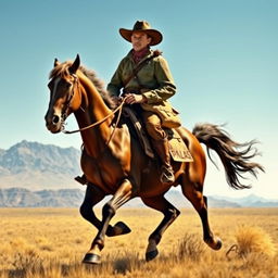 A detailed image of a Pony Express rider galloping across the open plains