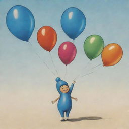 A postcard featuring a humorous cartoon of an oil droplet juggling inflatable balloons and wearing a quirky hat.