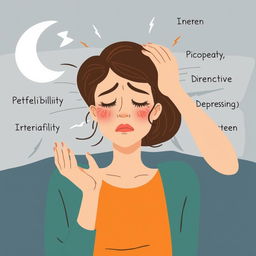 A woman experiencing sleep problems, irritability, low self-esteem, depression, and difficulties concentrating