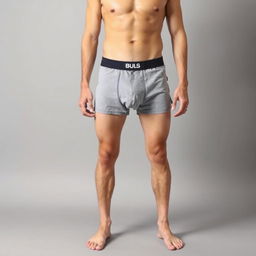 A man wearing boxer shorts, standing in a casual pose