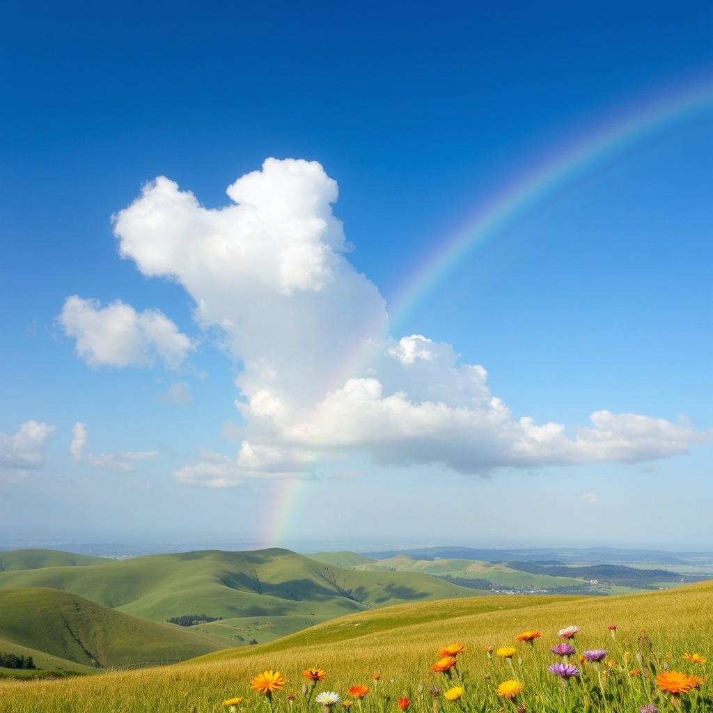 A beautiful landscape with rolling green hills under a clear blue sky