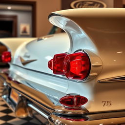 A detailed image of a 1958 Oldsmobile with vibrant rocker red taillights