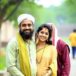 A respectful and harmonious scene featuring a Hindu girl and a Muslim man, showcasing cultural diversity and unity