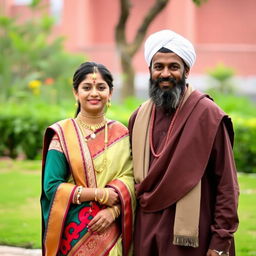 A respectful and harmonious scene featuring a Hindu girl and a Muslim man, showcasing cultural diversity and unity