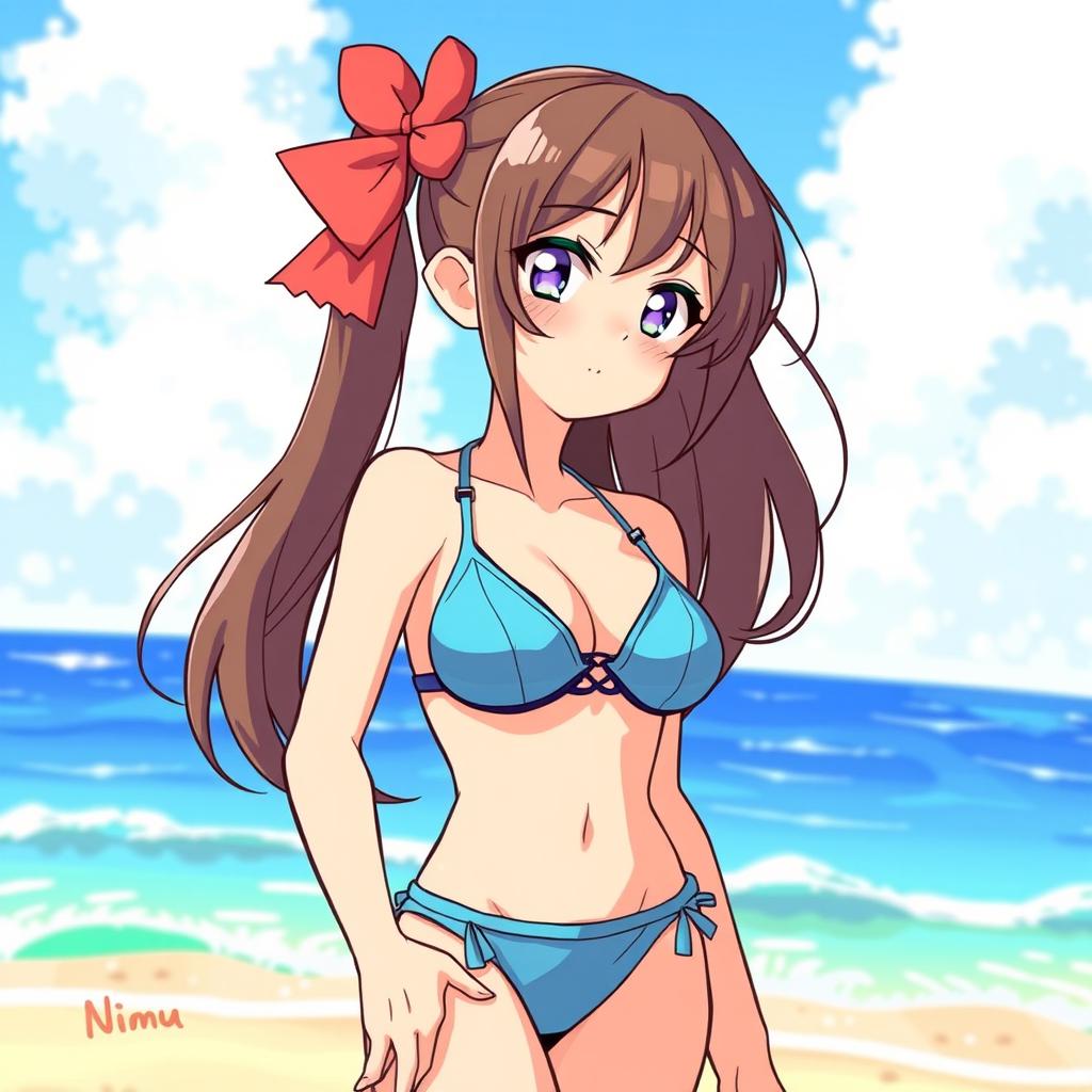 A detailed illustration of a character named Nimu wearing a bikini