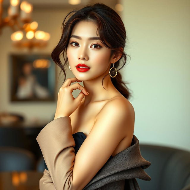 A stunning Korean supermodel posing confidently