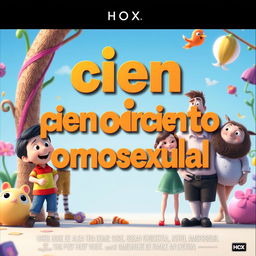 A movie poster in the style of Pixar that prominently features the text 'cien porciento omosexual'