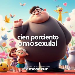 A movie poster in the style of Pixar that prominently features the text 'cien porciento omosexual'