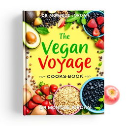 A colorful and vibrant cover for a vegan cookbook titled 'The Vegan Voyage' by Dr