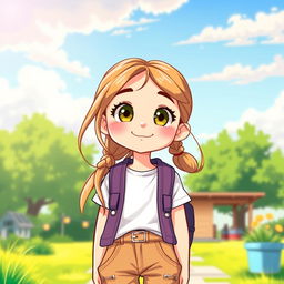 A charming illustration of a 13-year-old girl with a cute and innocent expression