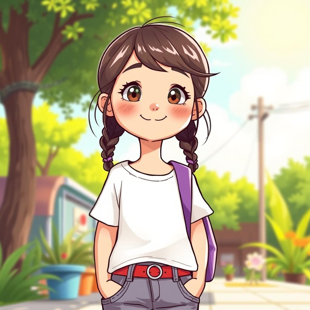 A charming illustration of a 13-year-old girl with a cute and innocent expression