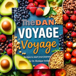 A vibrant and colorful cookbook cover titled 'The Vegan Voyage' by Dr