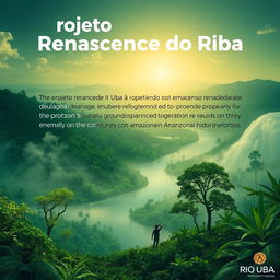 An inspiring image depicting the Projeto Renascente do Rio Ubá, focusing on the ecological restoration of degraded areas and the promotion of socio-environmental integrity in the Amazonian hydroterritories