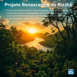 An inspiring image depicting the Projeto Renascente do Rio Ubá, focusing on the ecological restoration of degraded areas and the promotion of socio-environmental integrity in the Amazonian hydroterritories