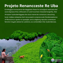 An inspiring image depicting the Projeto Renascente do Rio Ubá, focusing on the ecological restoration of degraded areas and the promotion of socio-environmental integrity in the Amazonian hydroterritories