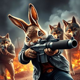 An action movie poster featuring a rabbit as the main character wielding a machine gun