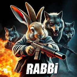 An action movie poster featuring a rabbit as the main character wielding a machine gun