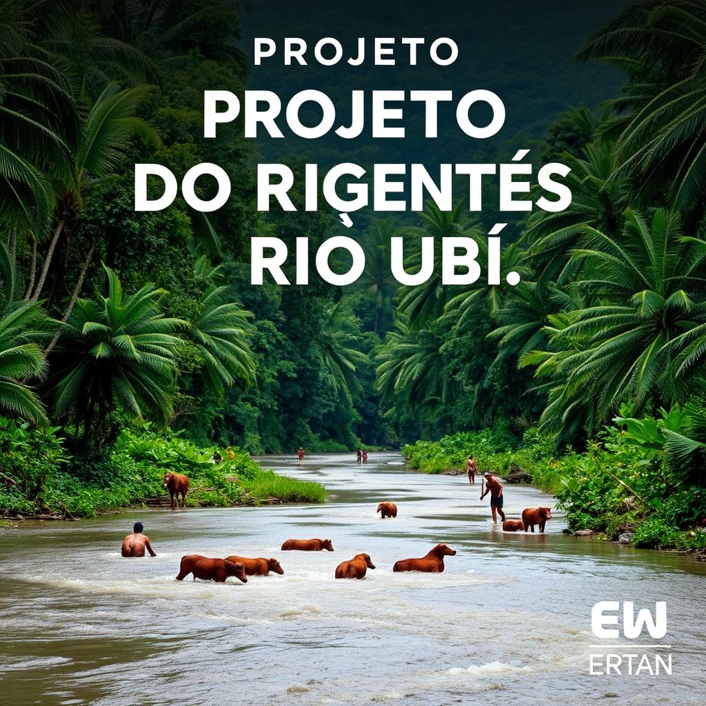 Create an image depicting the 'PROJETO RENASCENTES DO RIO UBÁ,' which focuses on the ecological restoration of degraded areas and the promotion of socio-environmental integrity in the Amazonian hydroterritories